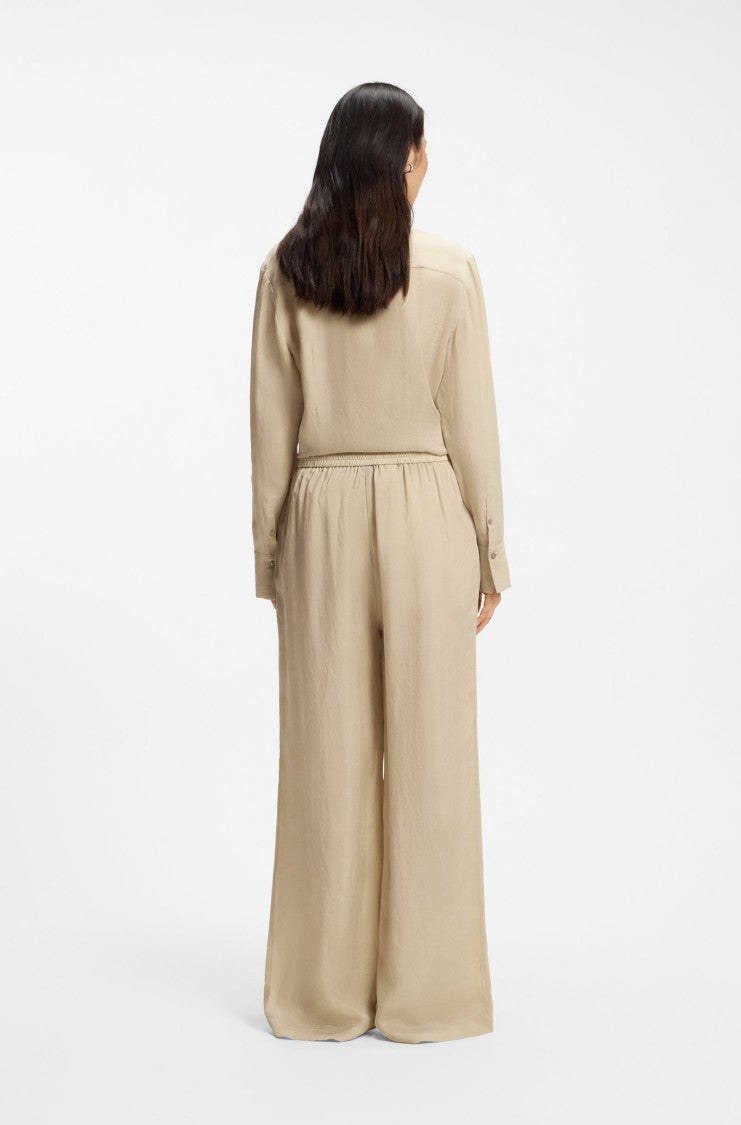 Boss Beige Trousers With Drawstring Waist And Polished Metal Details