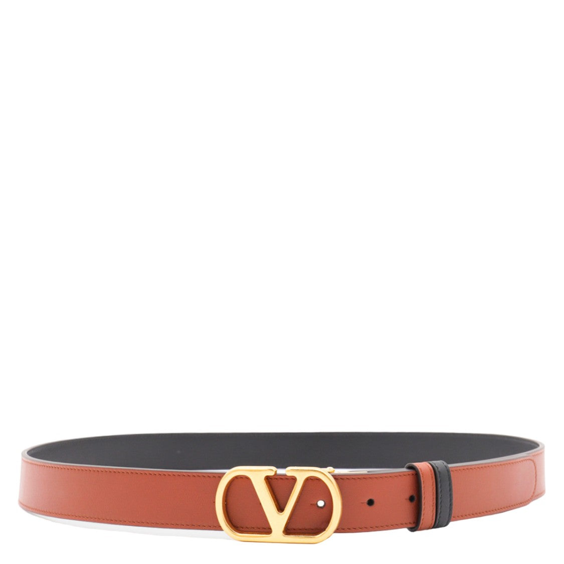 Valentino Garavani Brown Leather Belt With Gold-Tone 'V' Buckle