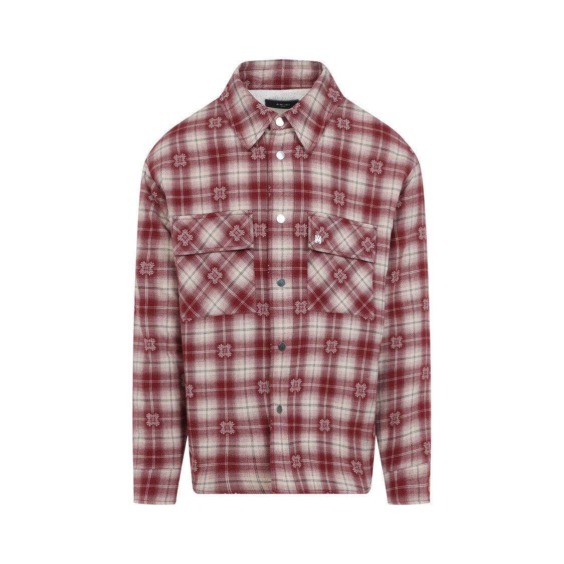 Amiri Plaid Button-Up Shirt With Floral Embroidery In Vibrant Red