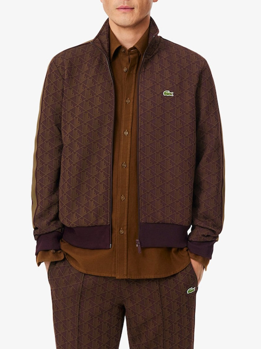 Lacoste Brown Geometric Pattern Olive Accent Jacket
