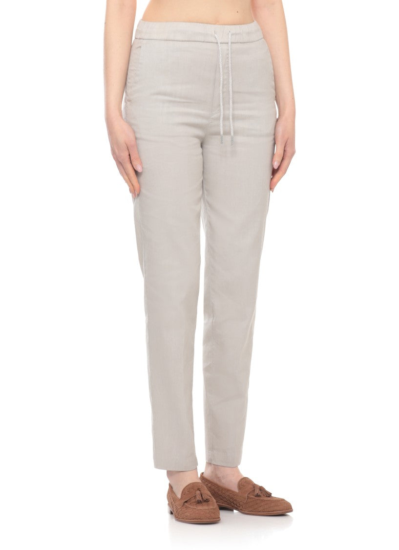 Panicale Beige Elastic Waist Linen Pants