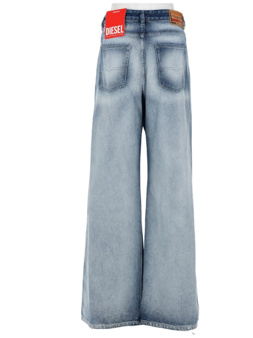 Diesel Wide-Leg Faded Light Blue Jeans