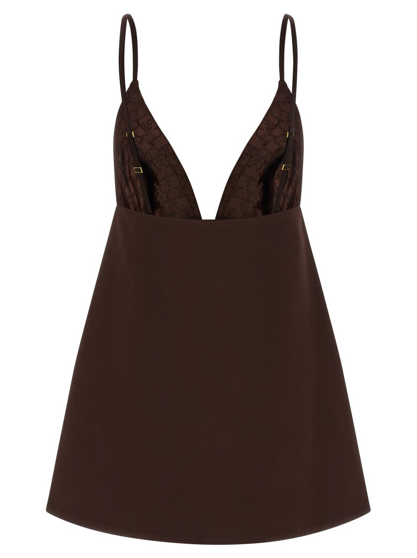 Elisabetta Franchi Duchesse Mini Dress With Back Cape Construction And V-Neck