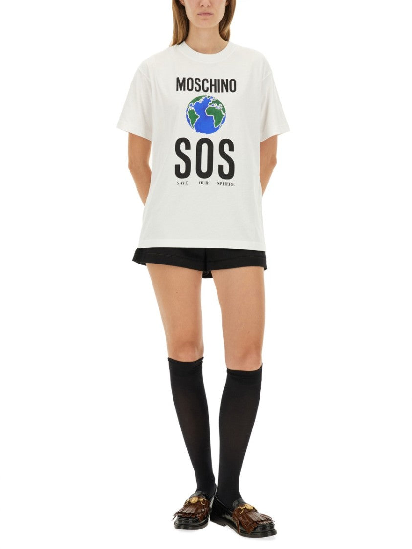 Moschino Relaxed-Fit Cotton T-Shirt With Bold Globe Print