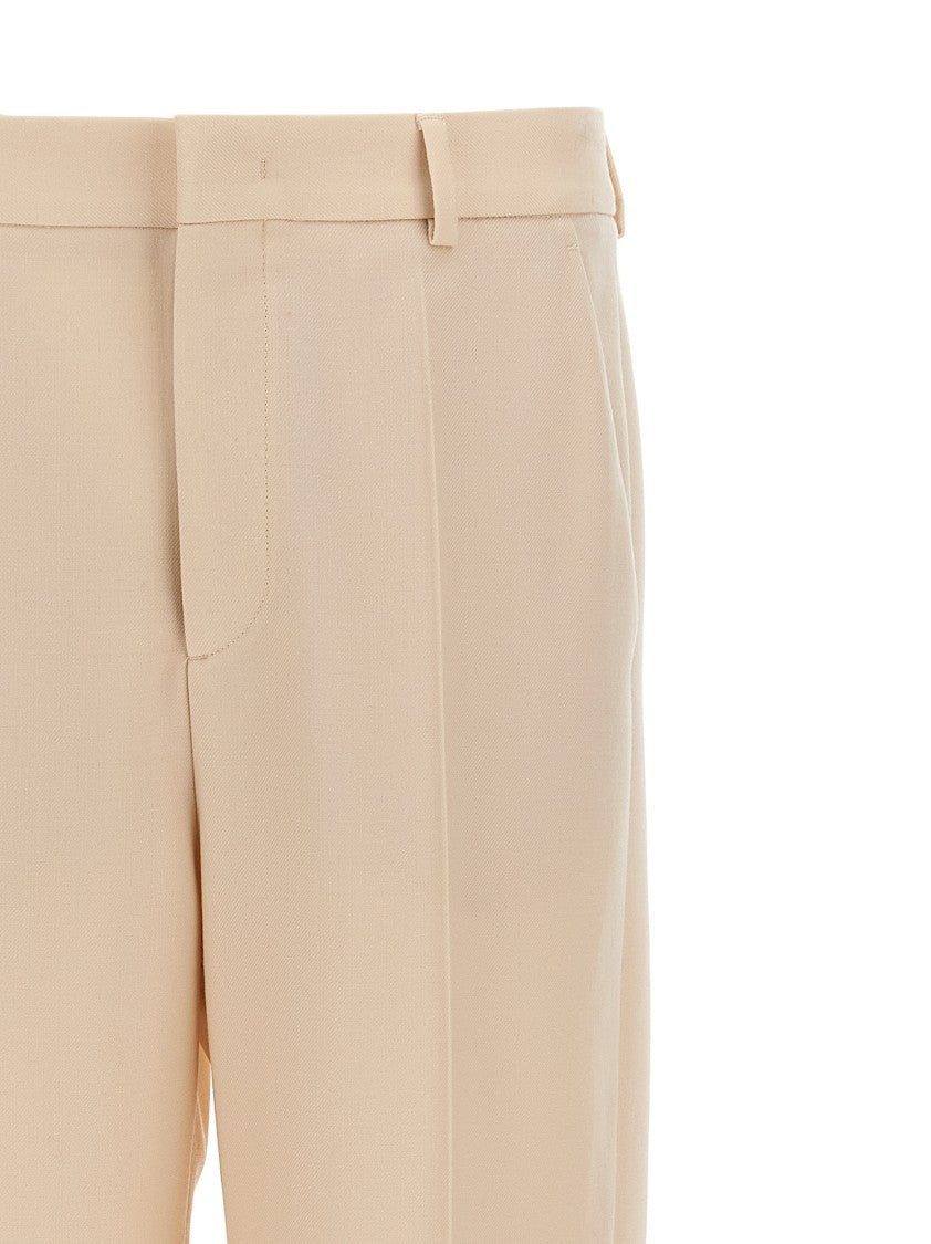 Valentino Garavani Wide Leg Wool Trousers With Turn-Up Hem