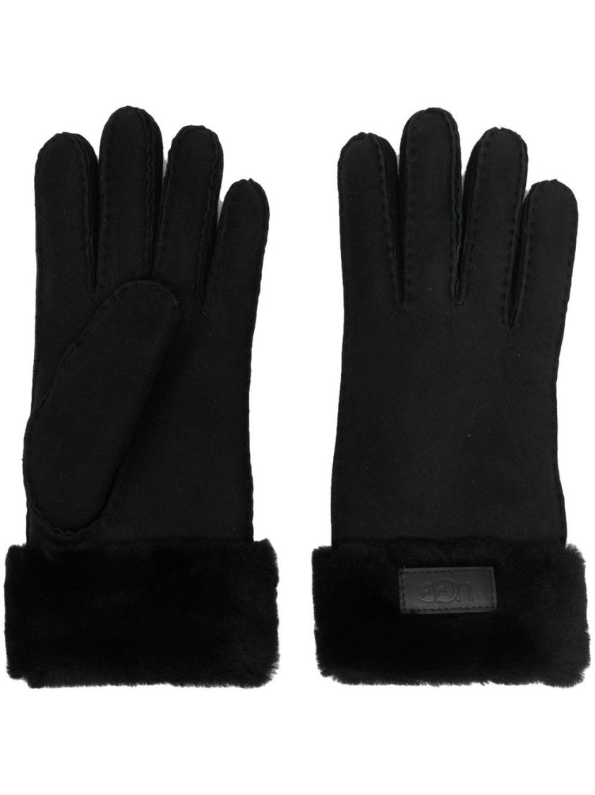 Ugg Black Shearling Gloves With Turn-Up Brim