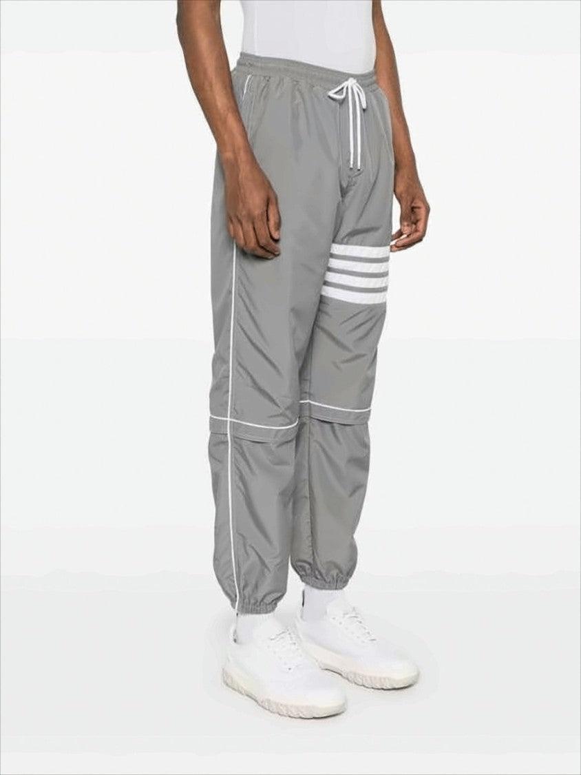 Thom Browne Grey Polyester Jogger Pants With Signature Stripes