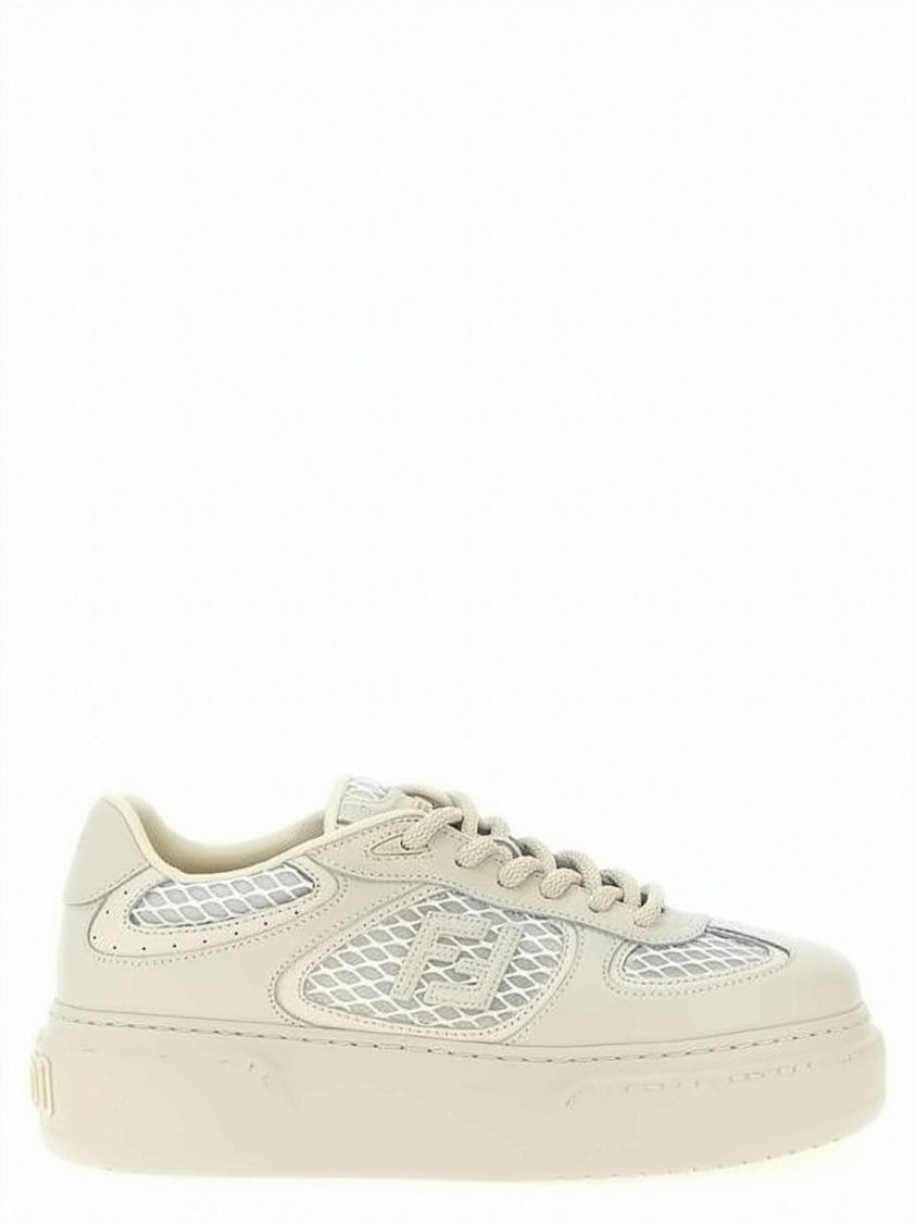 Fendi Calf Leather Sneakers With Mesh Paneling And Embossed Branding