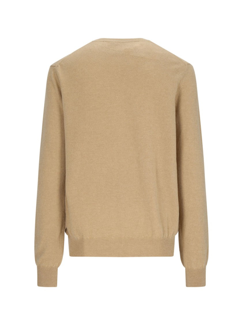 Comme Des Garçons Black Heart Patch Crewneck Beige Wool Cardigan