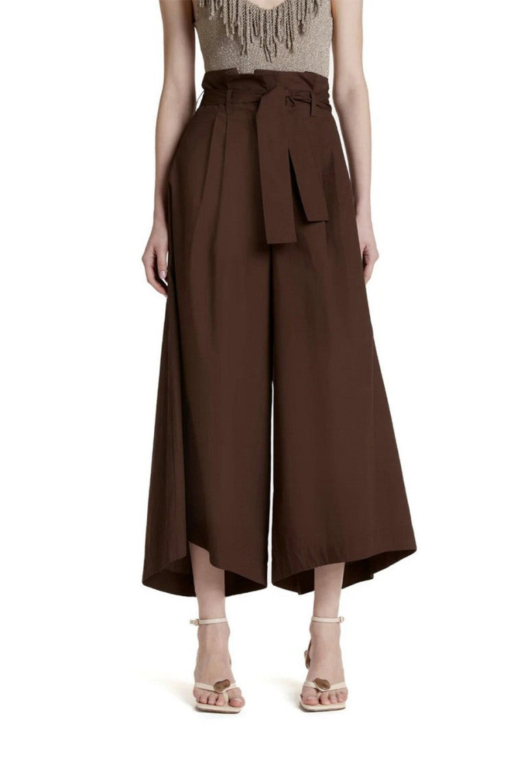Simona Corsellini Brown Cotton-Blend Wide-Leg Pants
