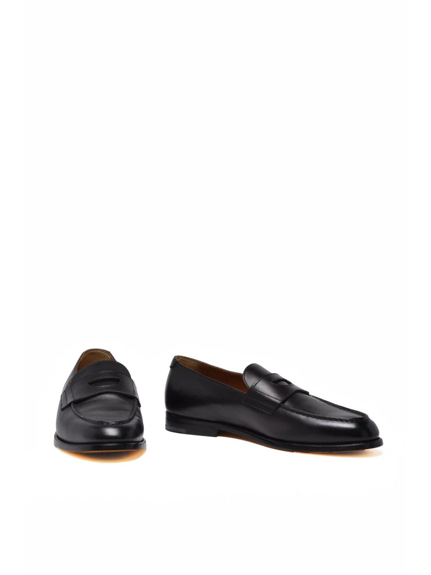 Doucal's Black Leather Penny Loafers