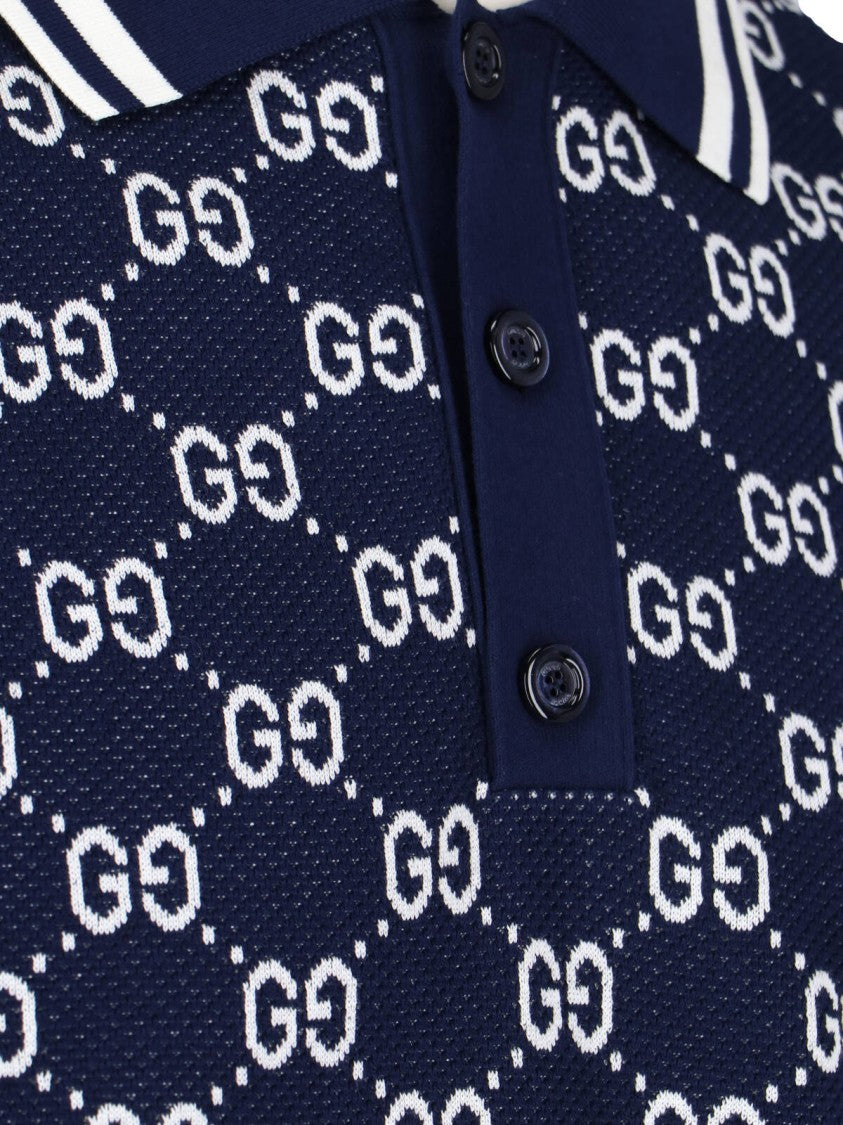Gucci Blue Cotton "Gg" Logo Shirt