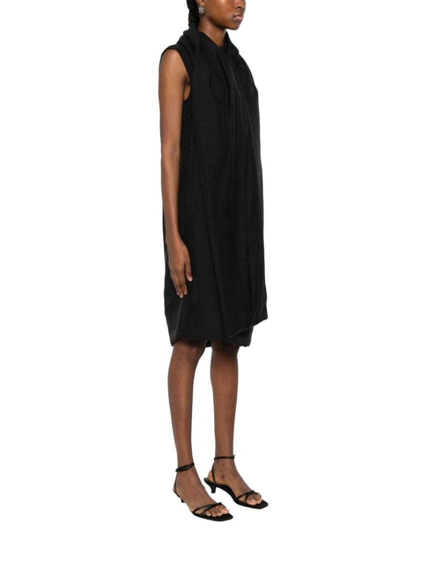 Totême Black Sleeveless Draped Scarf Midi Dress