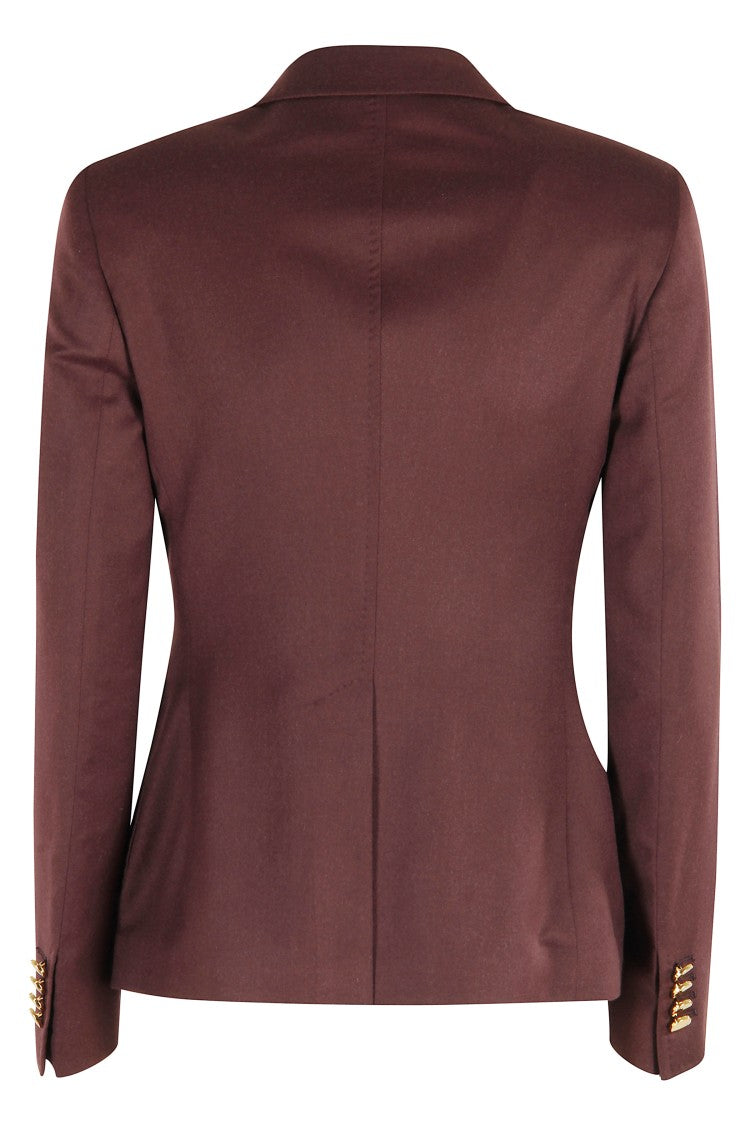 Tagliatore Single-Breasted Burgundy Blazer With Gold Accents