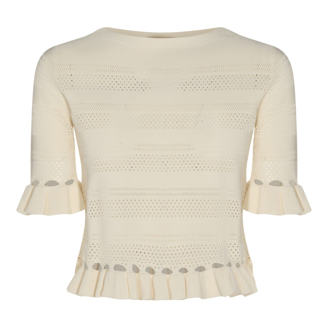 Twin-Set Round Neck Sweater With Ruffled Trim