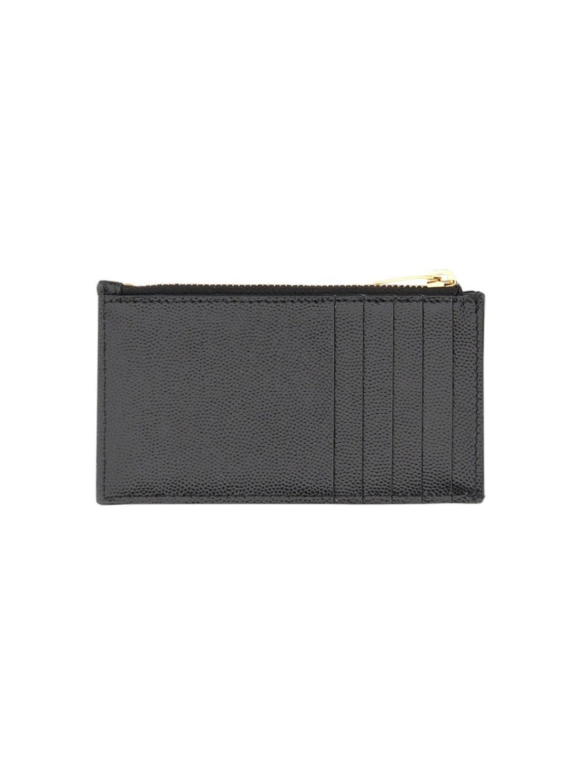 Saint Laurent Chevron-Quilted Calfskin Cardholder With Metallic Logo