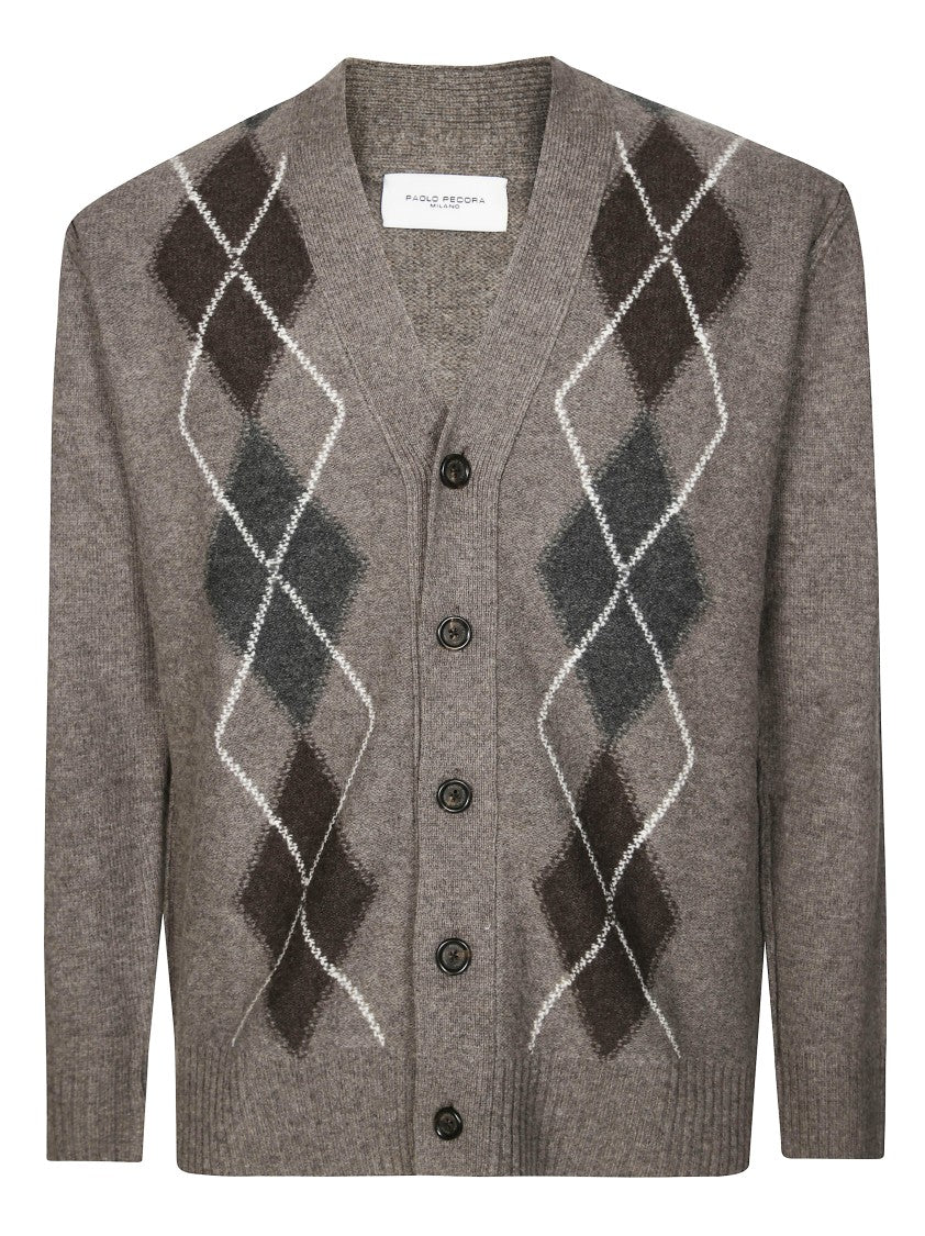 Paolo Pecora Classic Argyle Knit Cardigan With V-Neckline