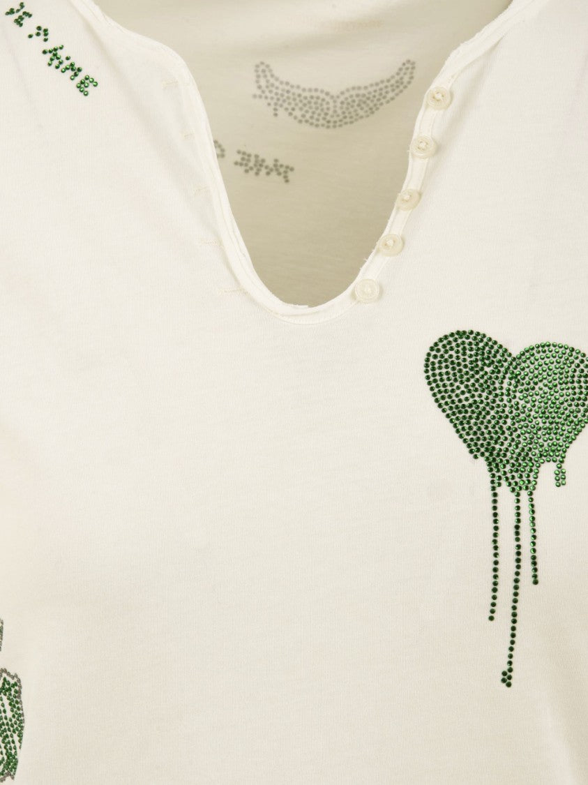 Zadig & Voltaire Short-Sleeved Top With Rhinestone Heart Embellishments