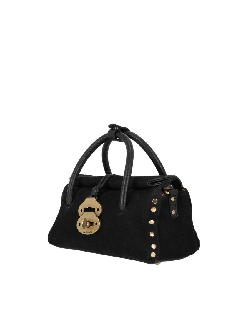Zanellato Srl Black Dotta Jones Nubuck Leather Handbag