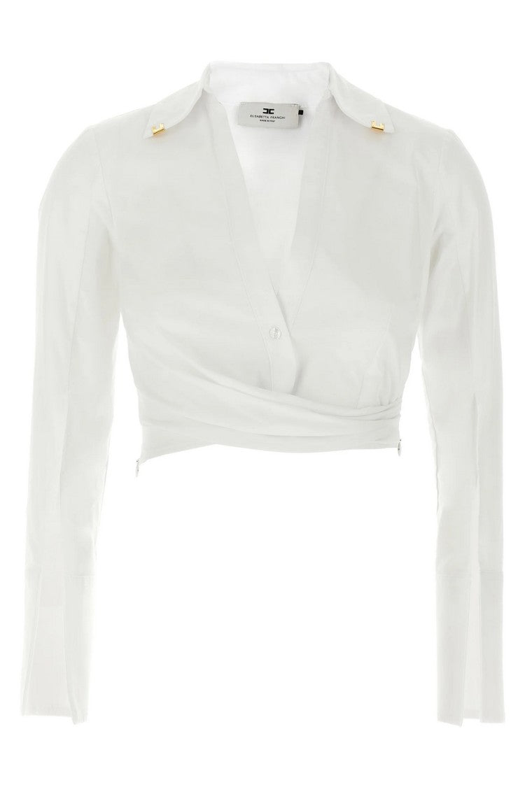 Elisabetta Franchi Cropped White Shirt With Deep V-Neckline