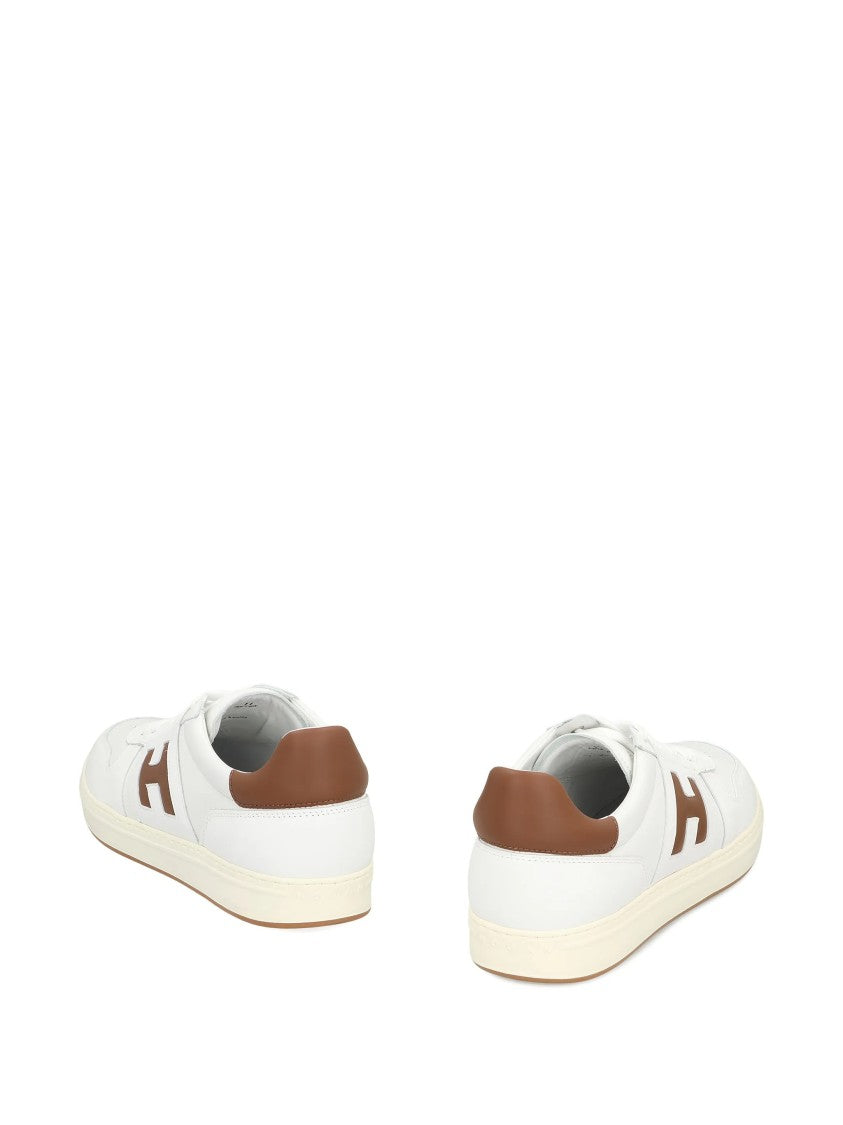Hogan White Low-Top Brown Accent Logo Sneakers