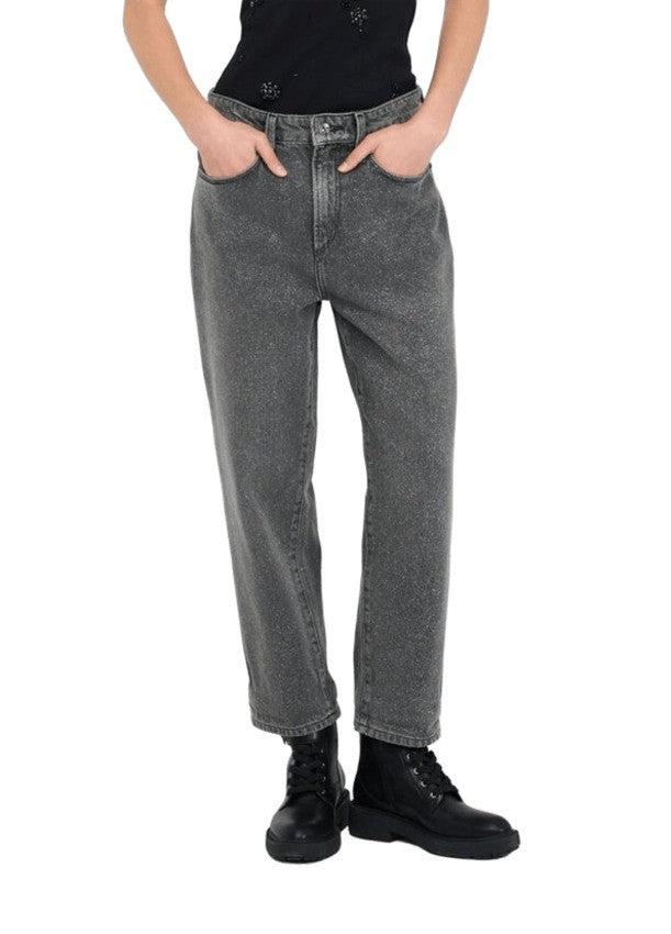 Liu Jo Cropped Grey Glitter Jeans With High Waist
