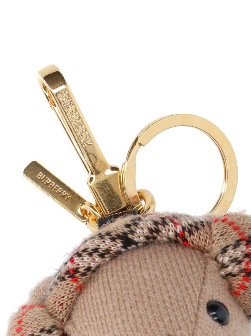 Burberry Knit Teddy Bear Keychain With Checkered Scarf