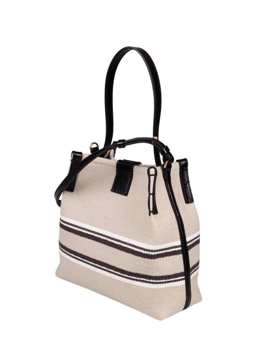 Balmain Release Canvas & Leather Bucket Bag