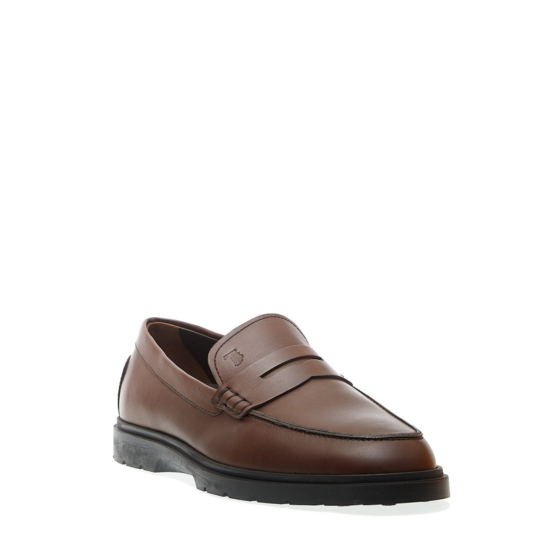 Tod's Brown Leather Moccasin With Brown Rubber Sole
