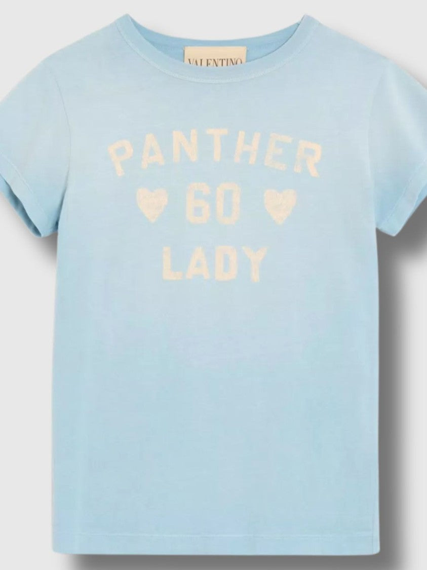 Valentino Light Blue Panther Lady Cotton T-Shirt