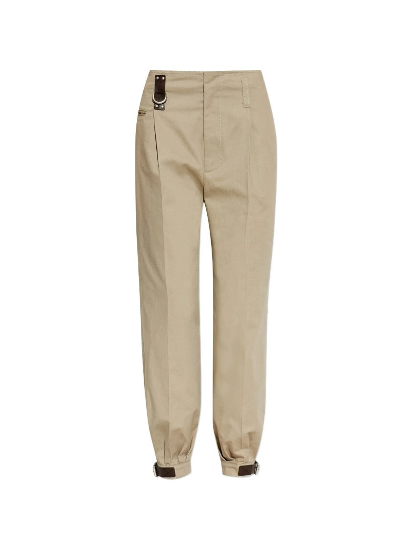 Moschino Dark Leather Strap Relaxed Tapered Cotton Pants