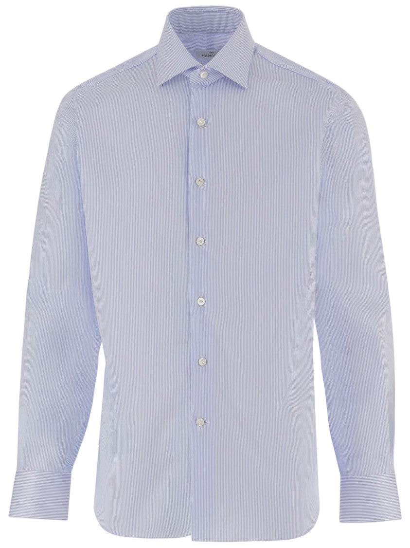 Gherardi Light Blue Striped Cotton Shirt
