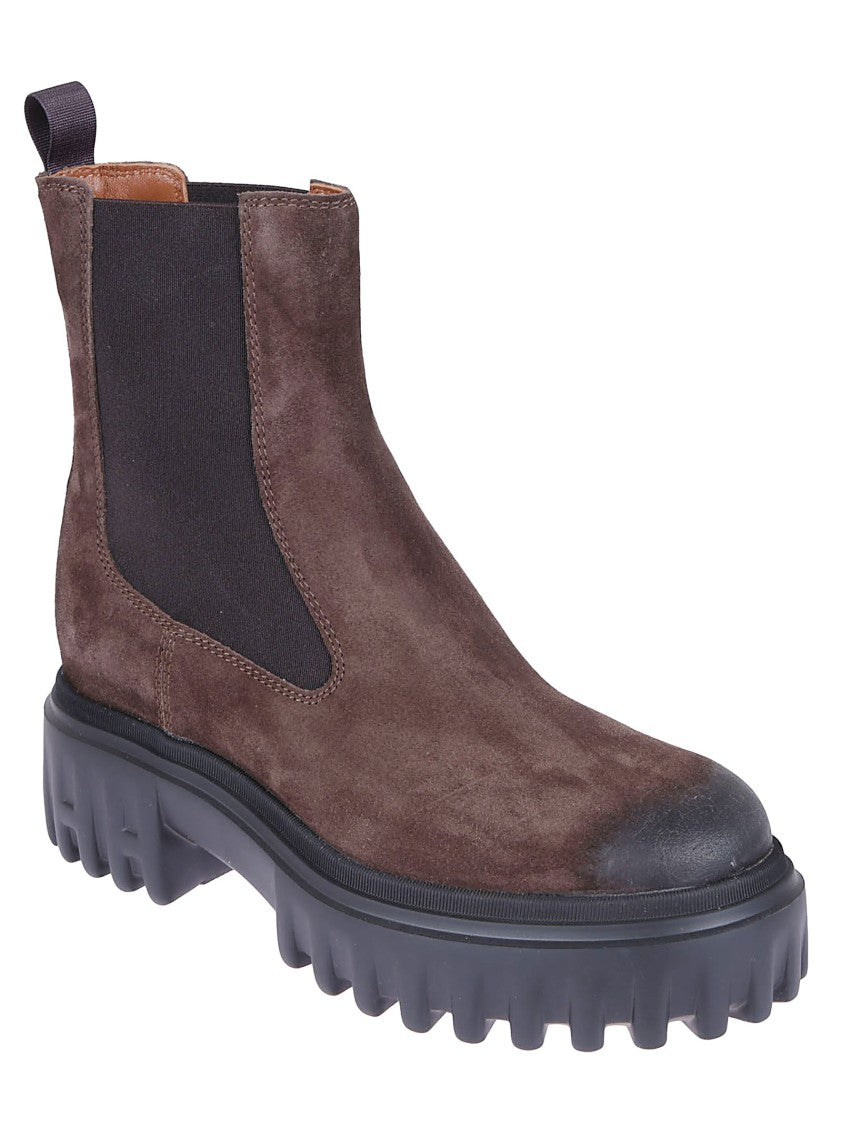 Hogan Brown Suede Chelsea Boots With Rubber Sole