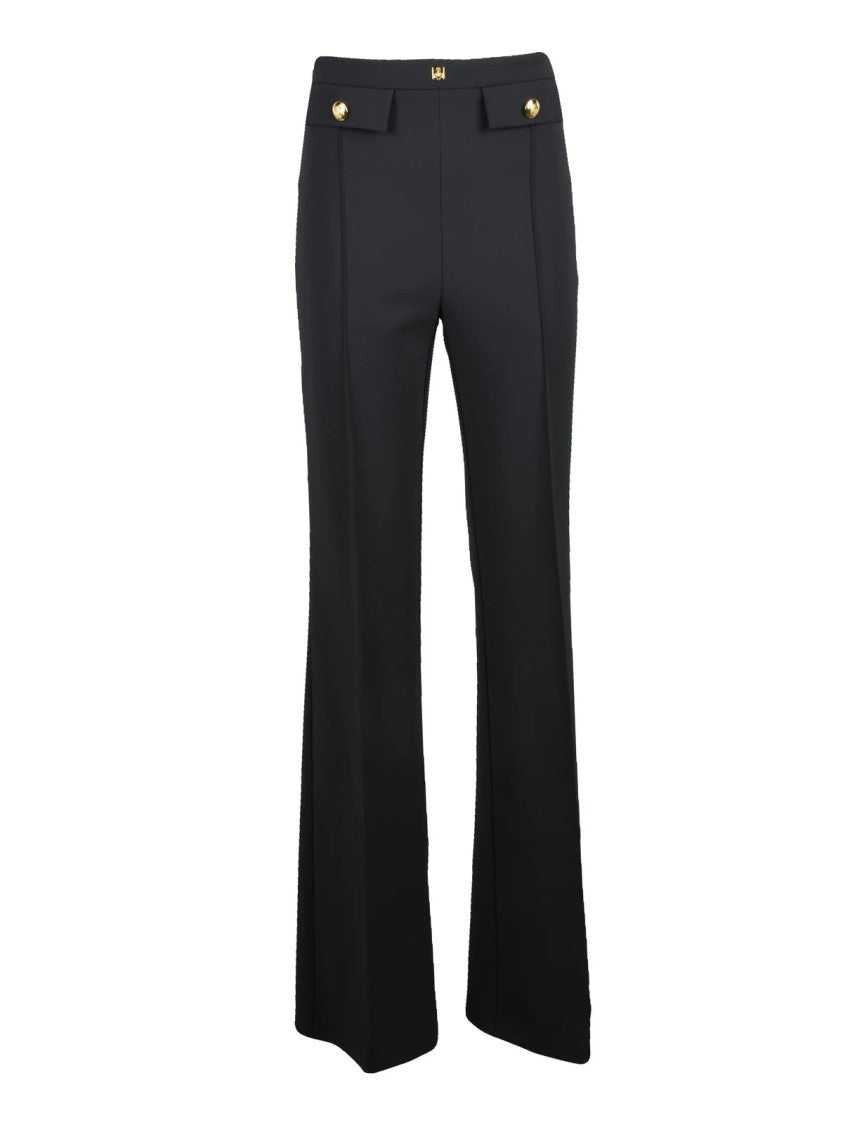 Elisabetta Franchi High-Waisted Stretch Trousers With Flap Detail And Gold Accents