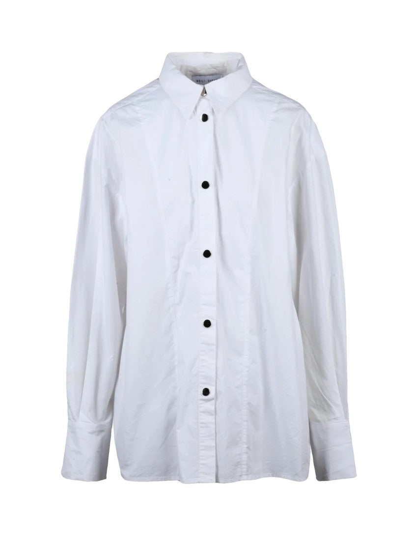 Weili Zheng White Snap Button Relaxed Fit Cotton Shirt