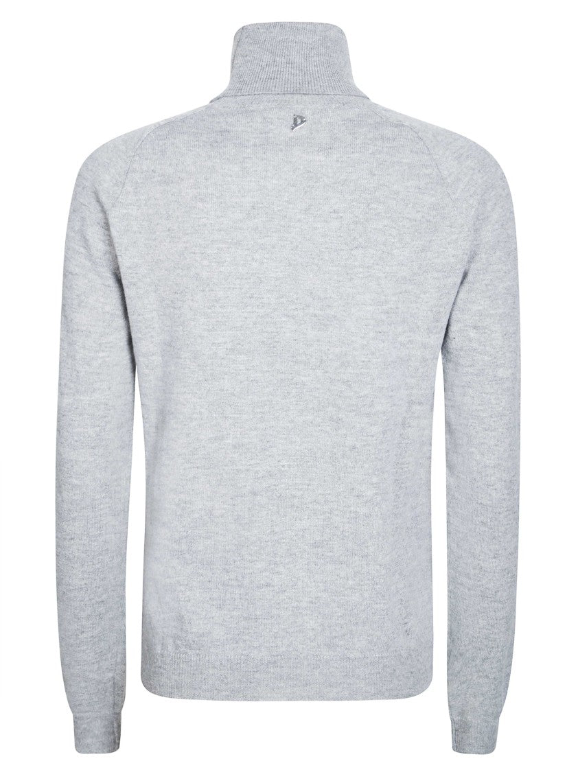 Dondup Grey Seamless Ribbed Wool Turtleneck Sweater