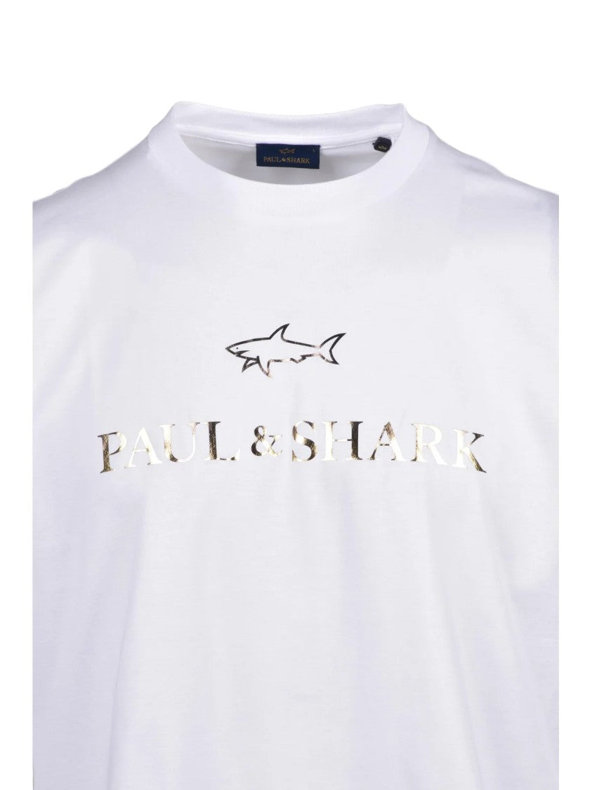 Paul & Shark Classic White T-Shirt With Gold Logo And Shark Design