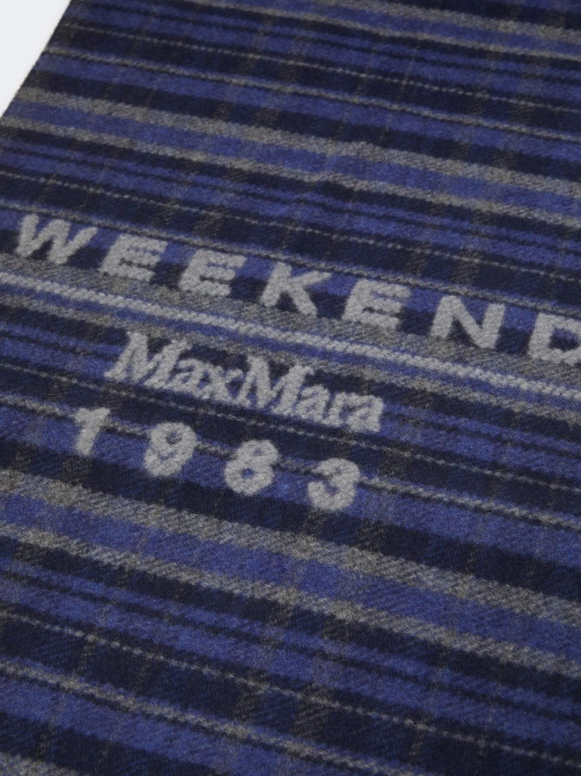 Max Mara Refined Blue Plaid Scarf With Fringed Edges