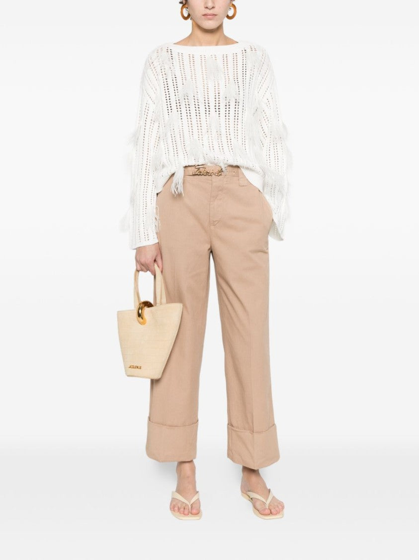 Twin-Set Textured Knit Sweater With Feather-Like Embellishments