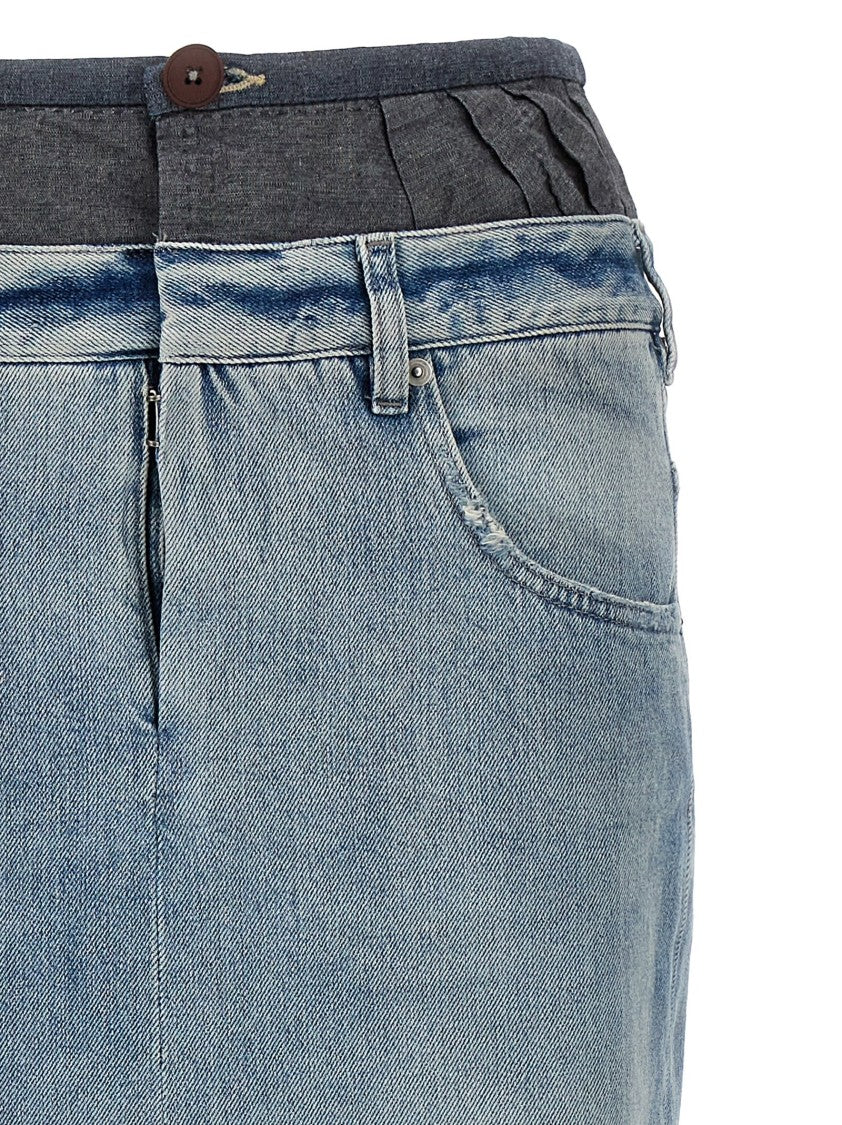 Maison Margiela Layered Denim Maxi Skirt With Front