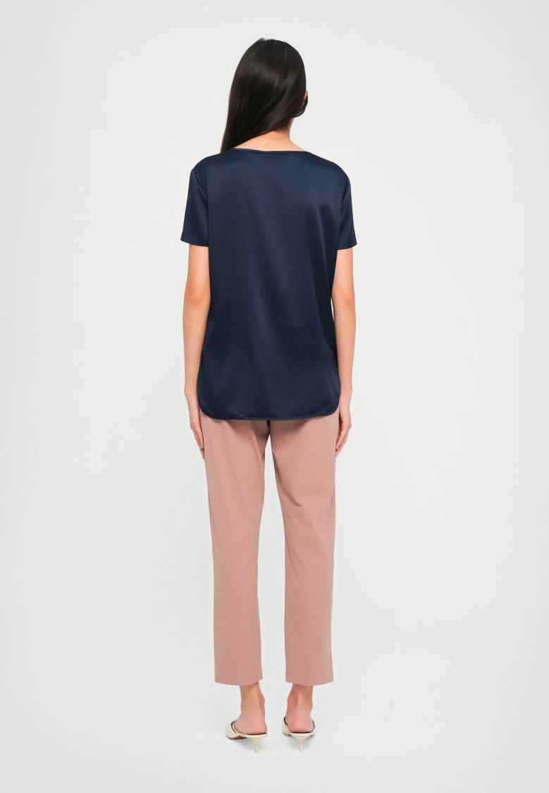Max Mara Smooth Satin Short-Sleeved Top With Classic Round Neckline