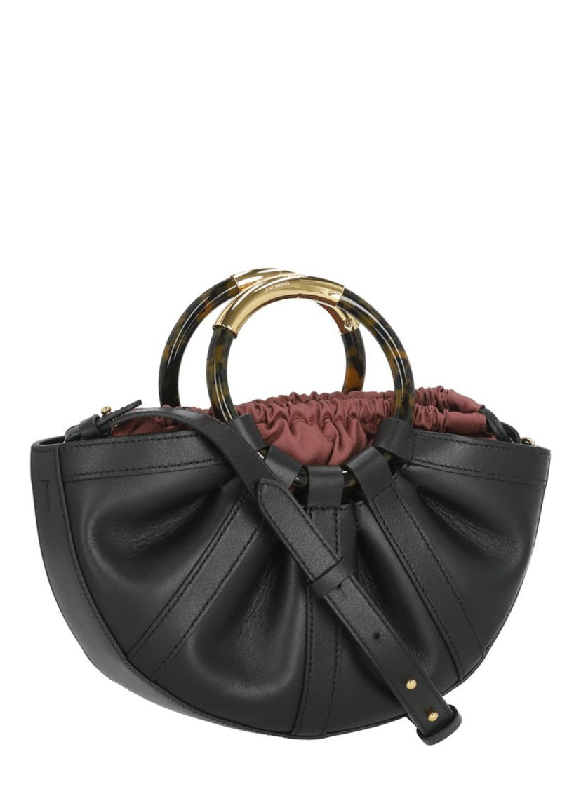 Coccinelle Crescent-Shaped Medium Leather Shoulder Bag With Pleated Detailing