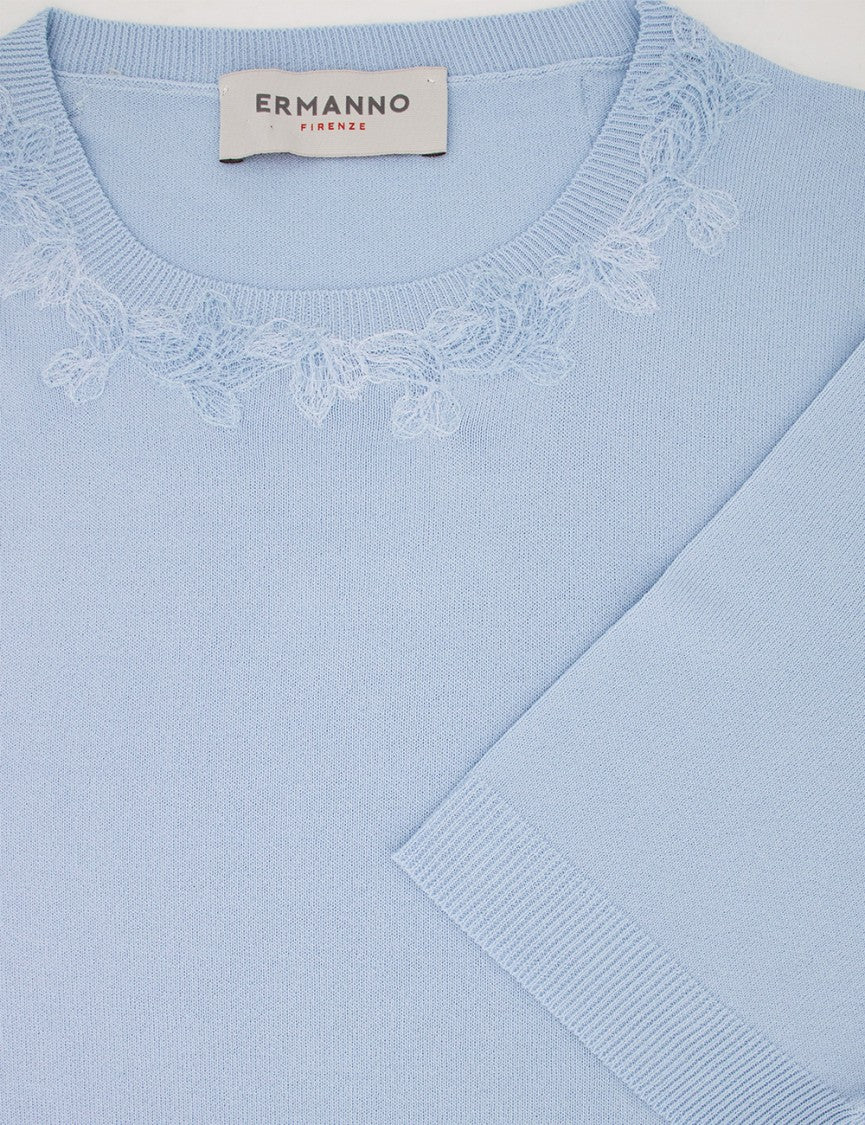 Ermanno Firenze Crew-Neck Jumper With Floral Lace Detail