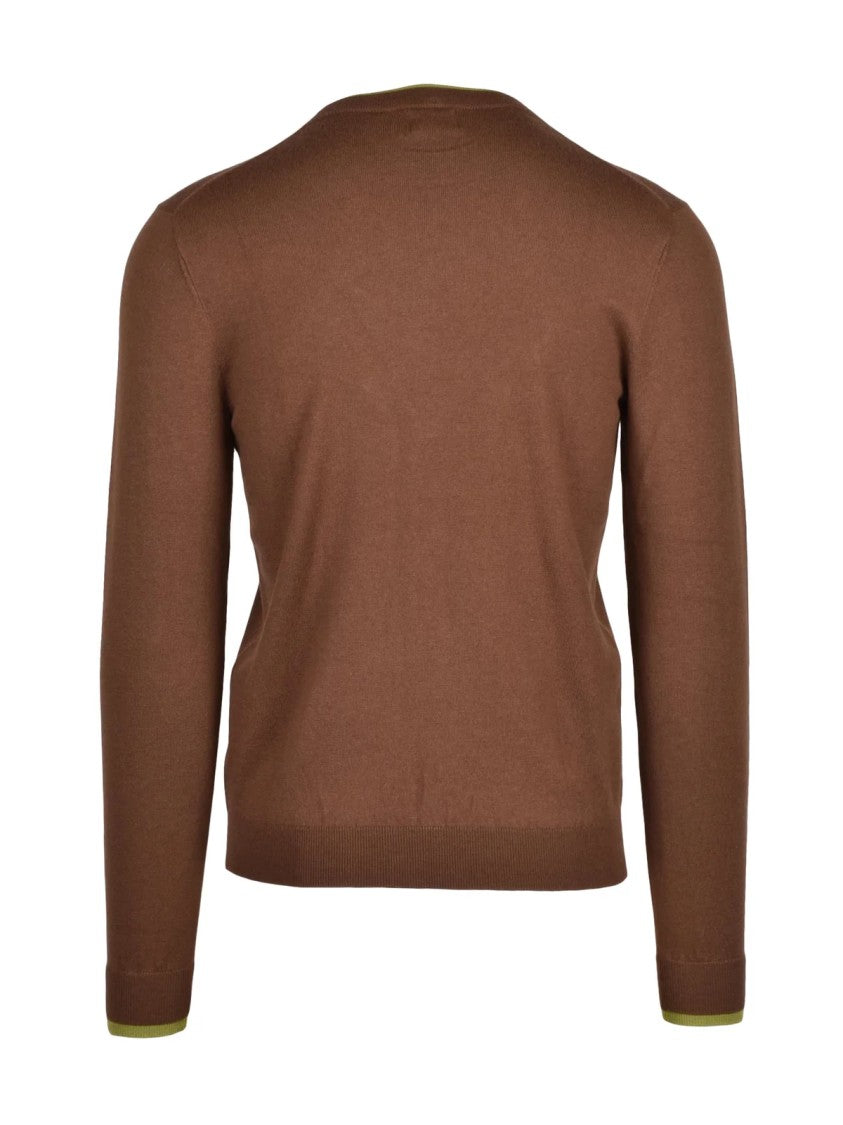 Sun68 Brown Merino Wool-Cotton Crewneck Sweater
