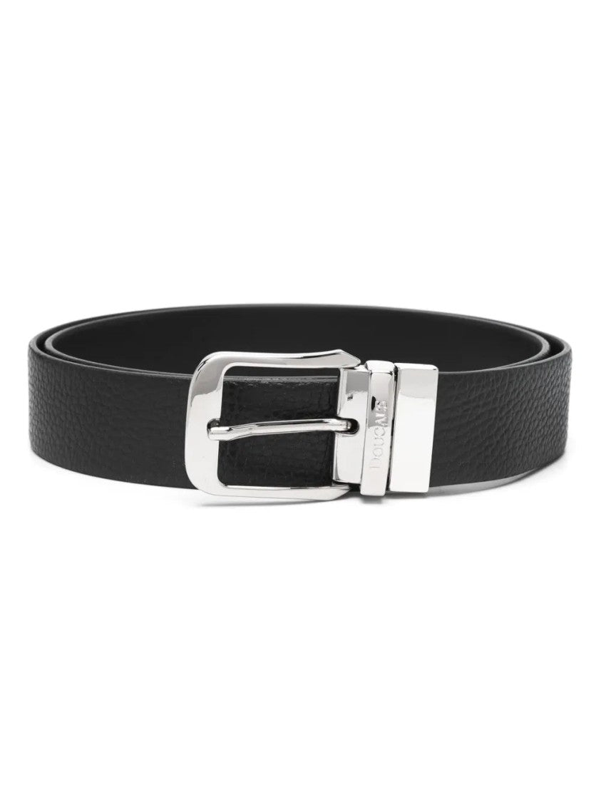 Doucal's Textured Leather Belt With Polished Metal Buckle