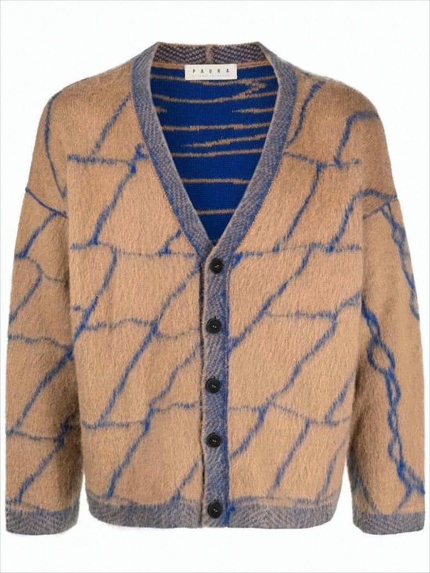 Danilo Paura Relaxed Fit V-Neck Cardigan With Abstract Pattern