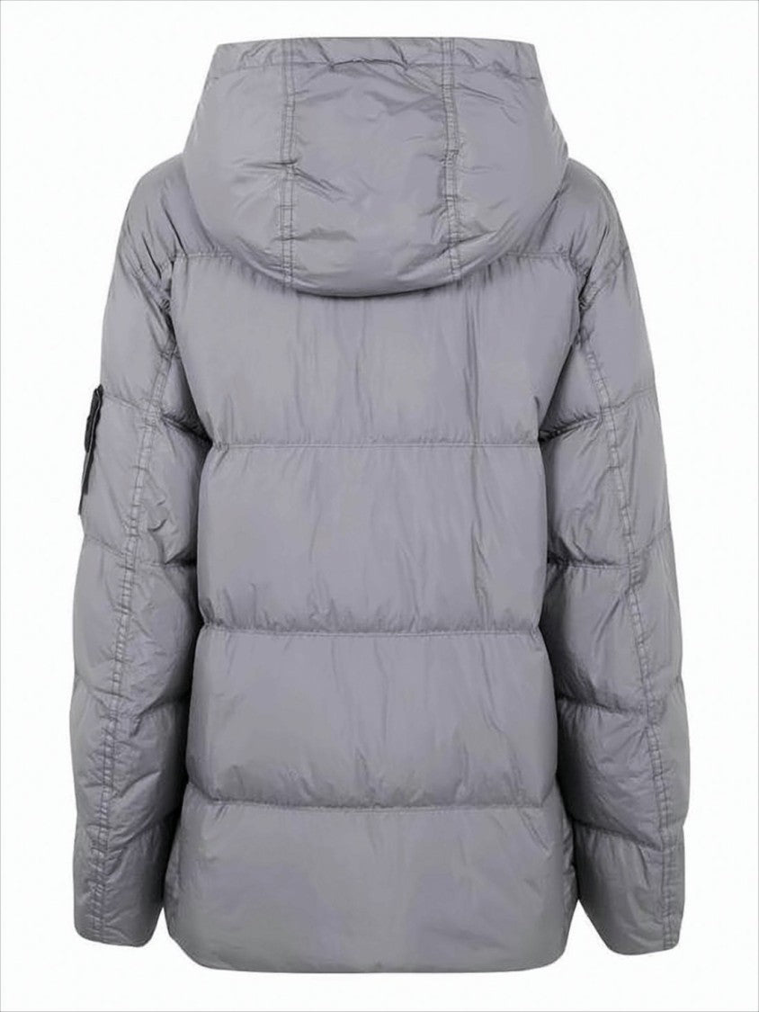 Stone Island Quilted Padded Jacket With Hood And Flap Pockets