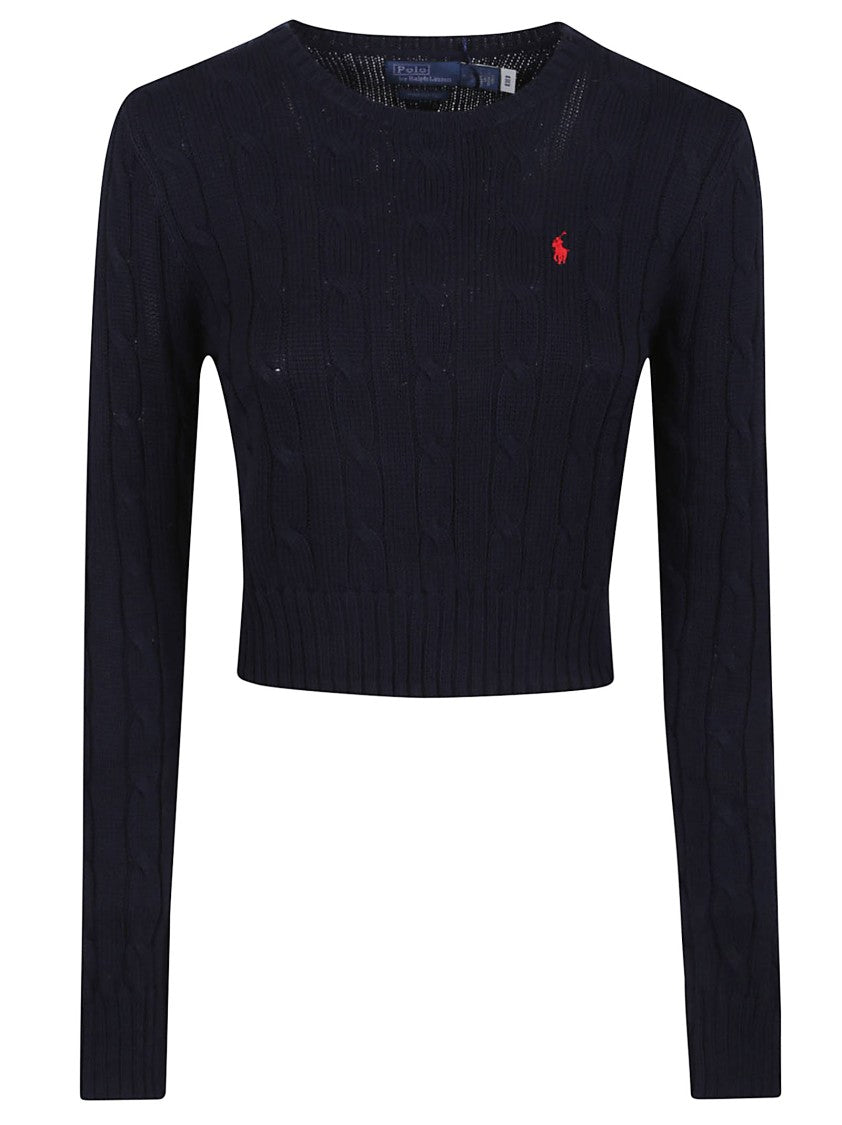 Polo Ralph Lauren Cropped Cable Knit Sweater With Ribbed Hem