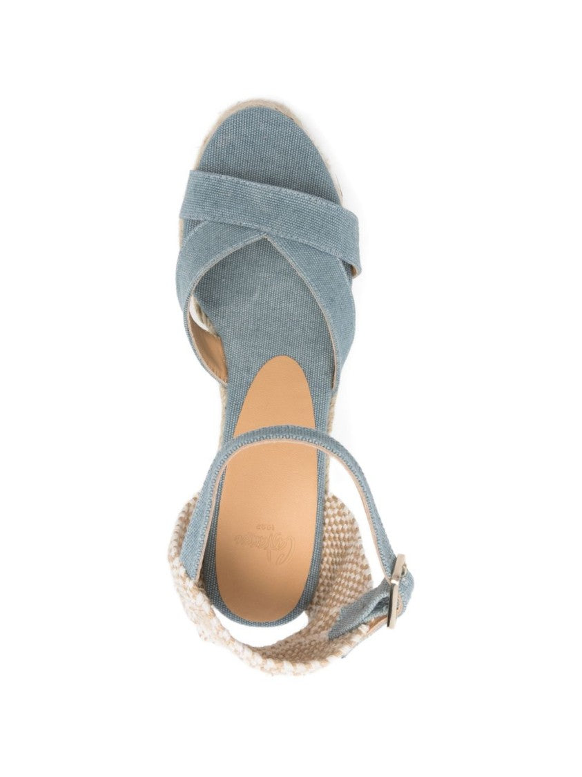 Castaner Light Blue Fabric Wedge Sandals