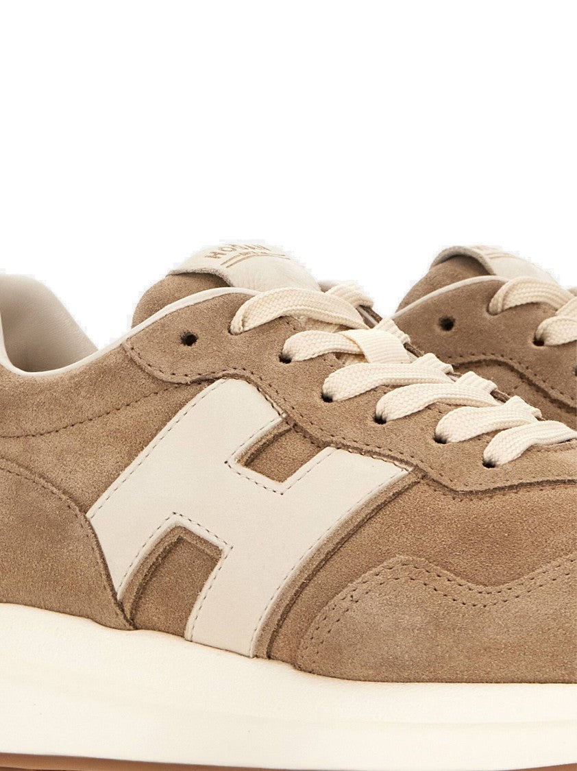 Hogan Minimalistic Beige Suede Sneakers With Cream Accents